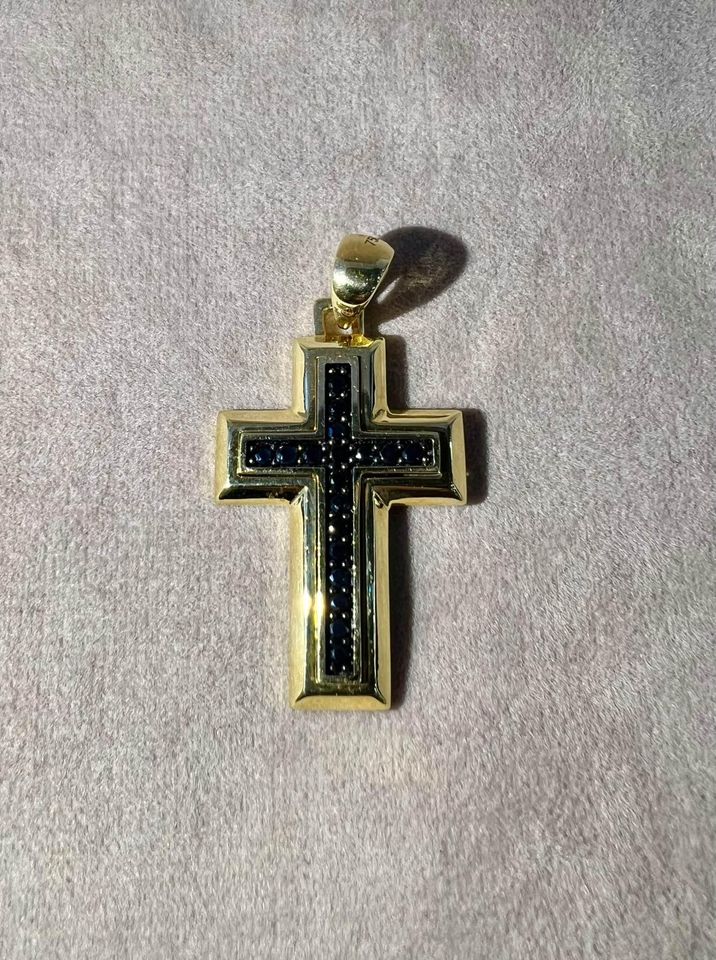 Cross Necklace Dark Gold Necklace 18ct Yellow Gold Black