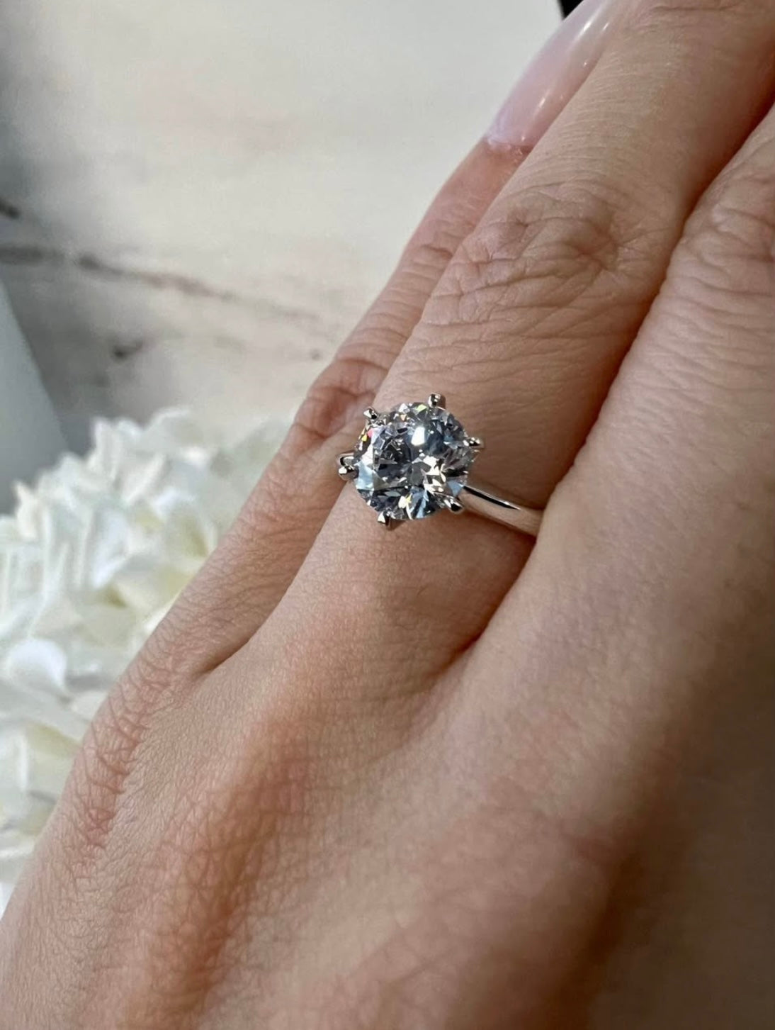 10K White Gold Engagement Lab Grown Diamond Ring Round Cut