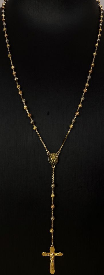 18ct Gold Rosary Crucifix Cross Necklace 2.7mm Beads