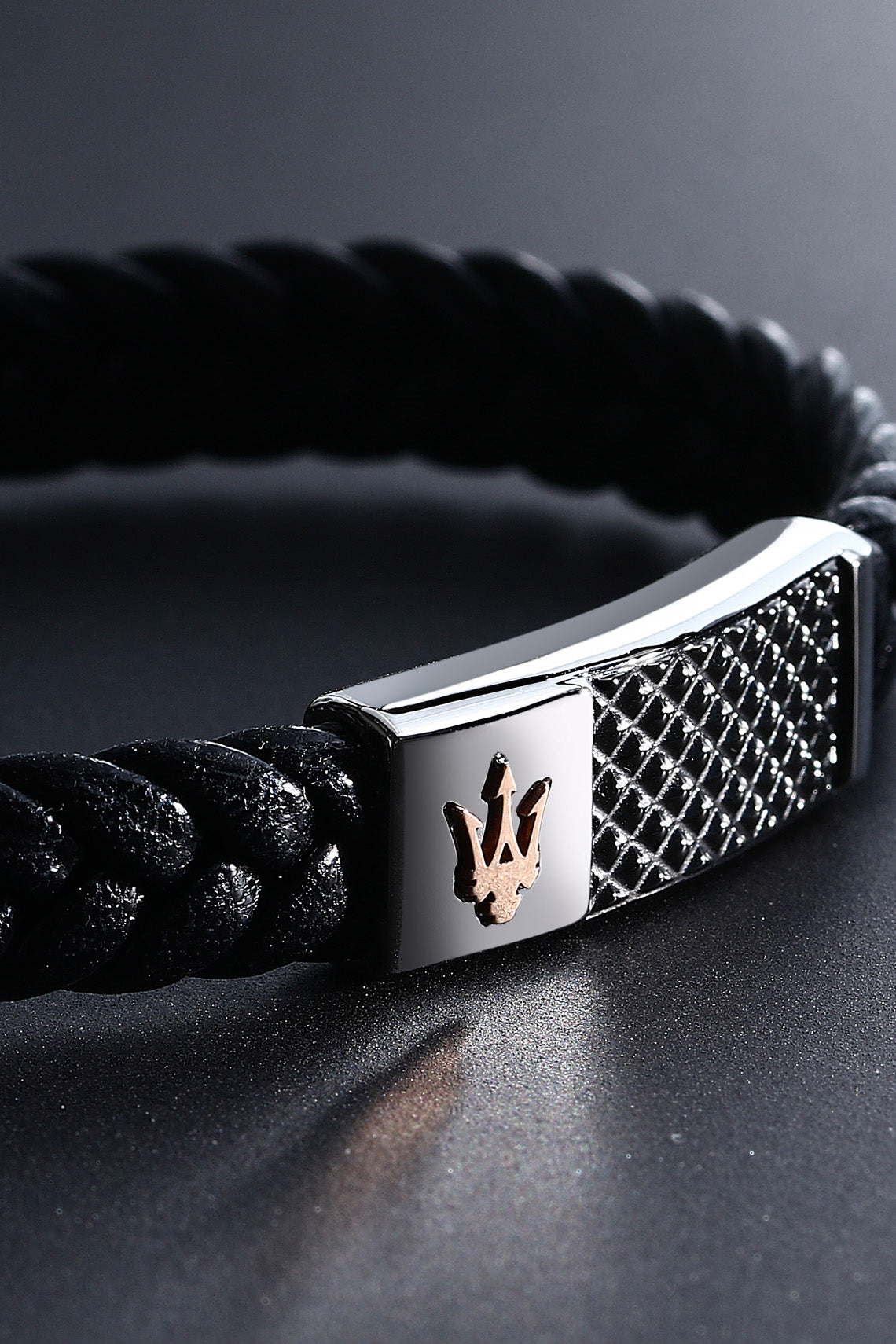 Maserati Men's Rose Gold & Gun Metal Leather Bracelet JM424AVE26